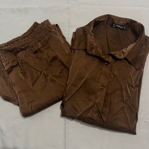 Polyester Brown Button up and Pants